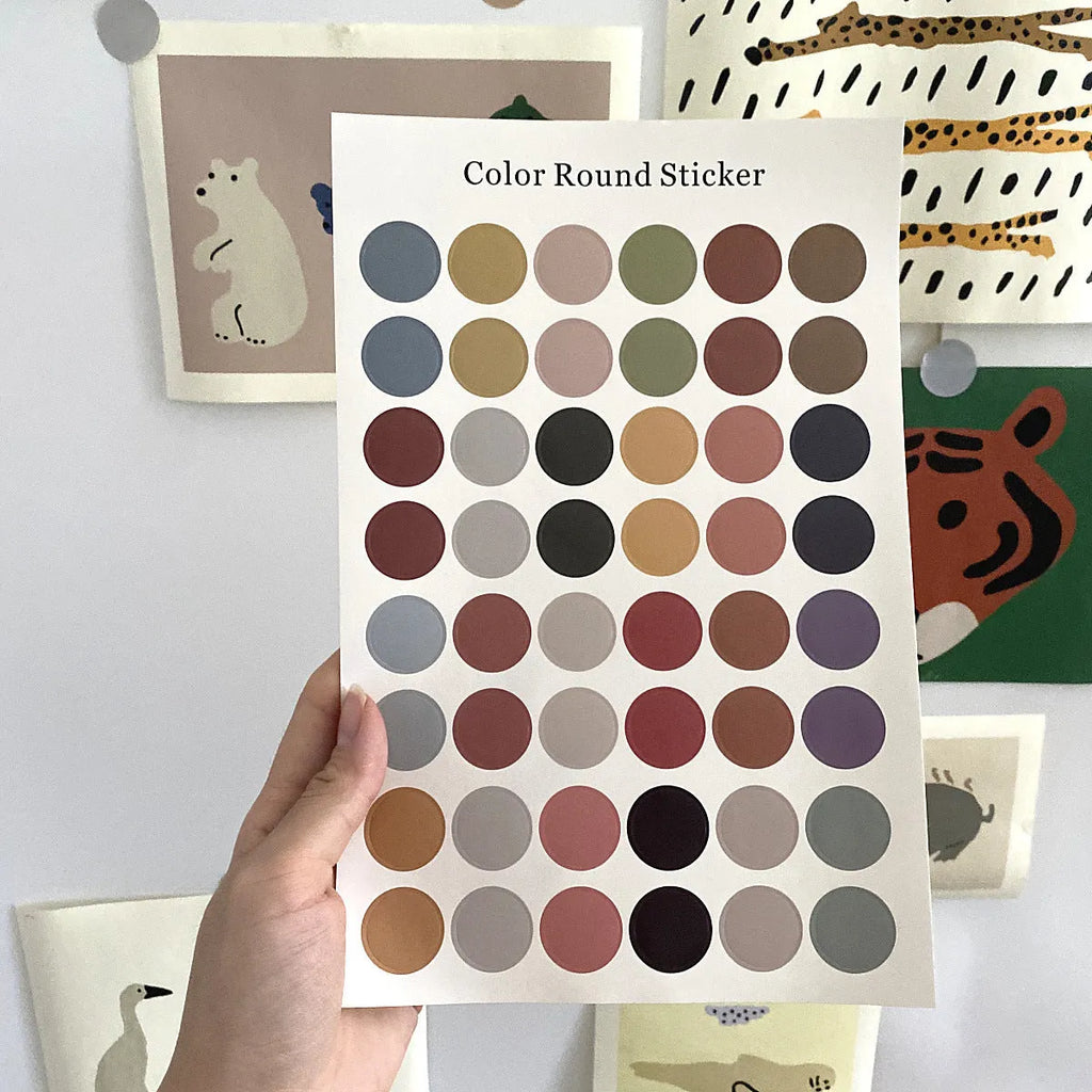 Morandi earth colour polka dot hand account seal sticker sheet with 48 circular designs