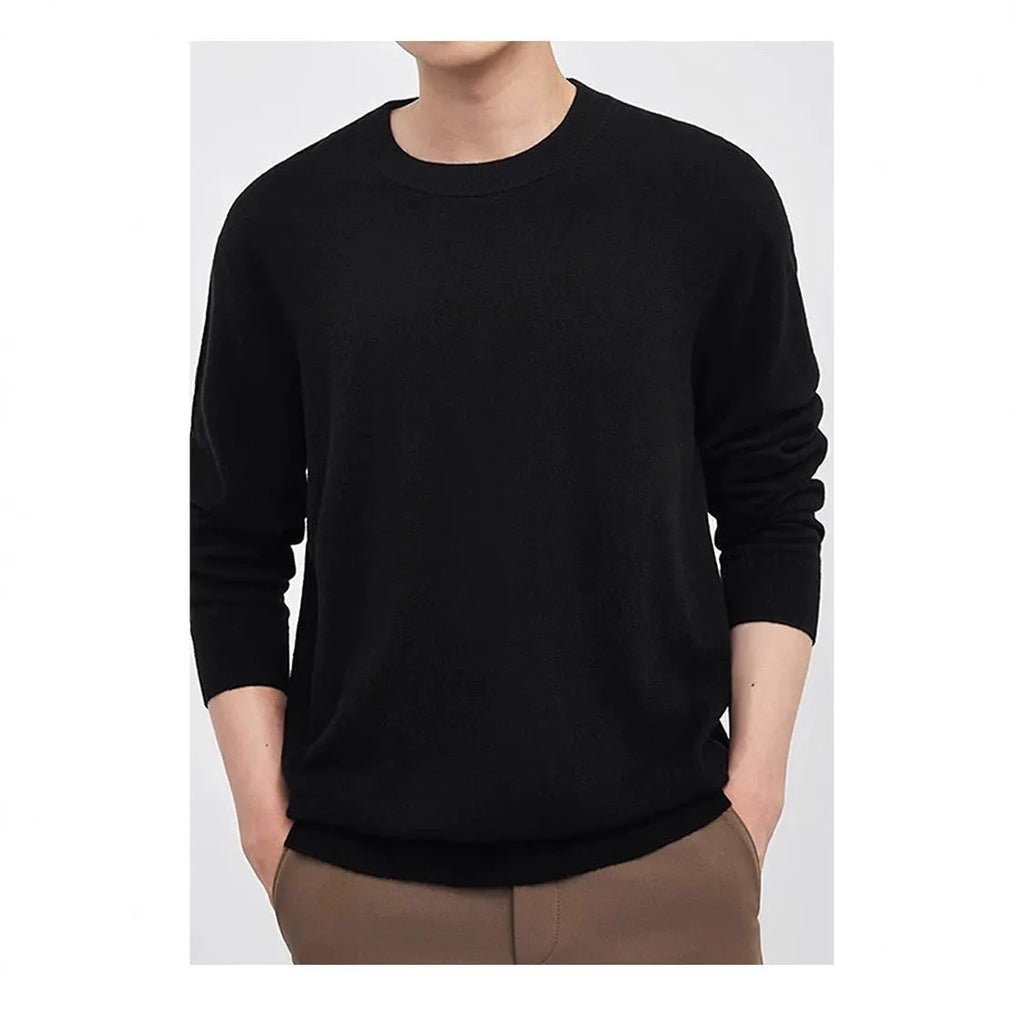 Men's regular fit pullover sweater in light camel colour made from standard wool yarn.