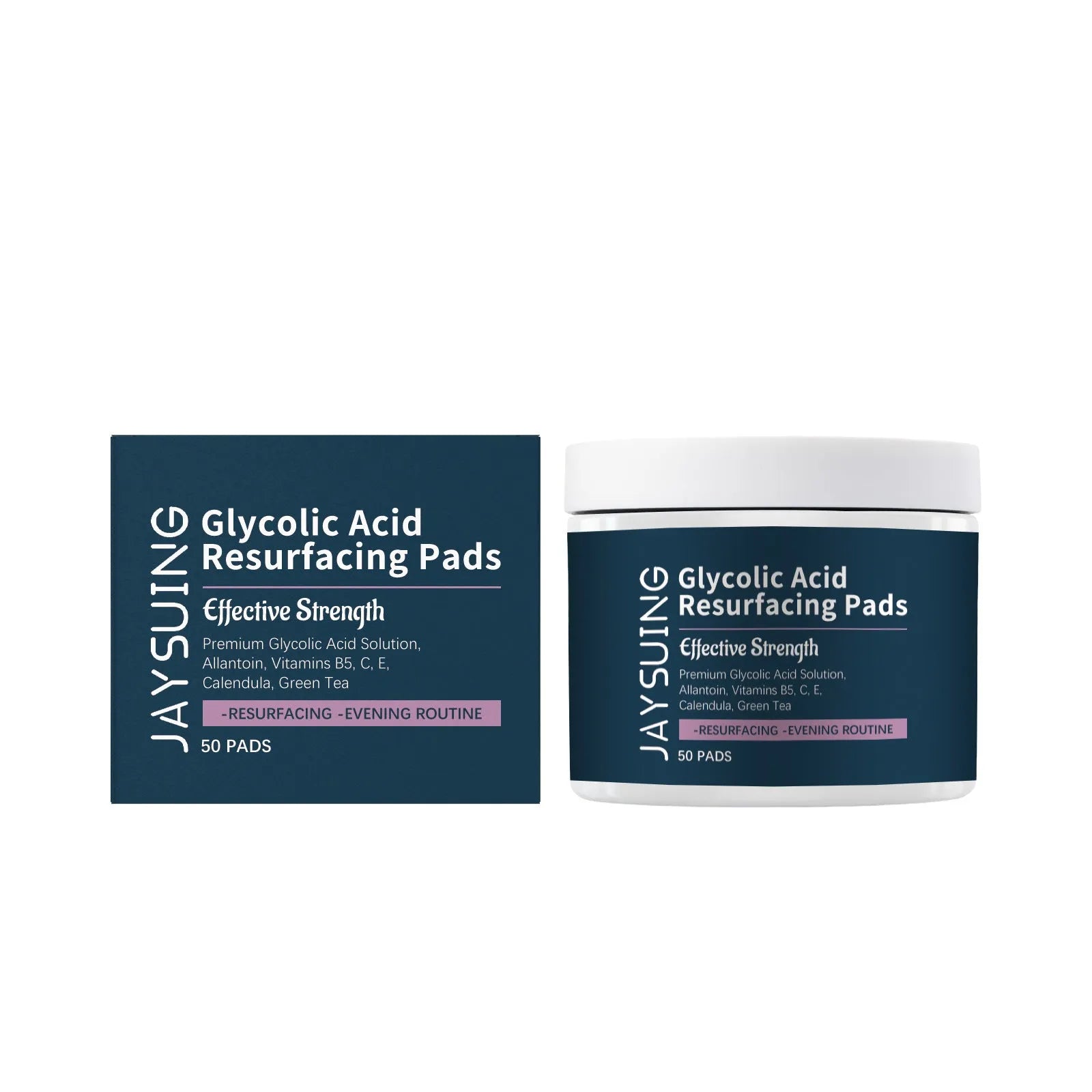 Pack of 50 glycolic acid exfoliating and moisturising cotton facial treatment pads.