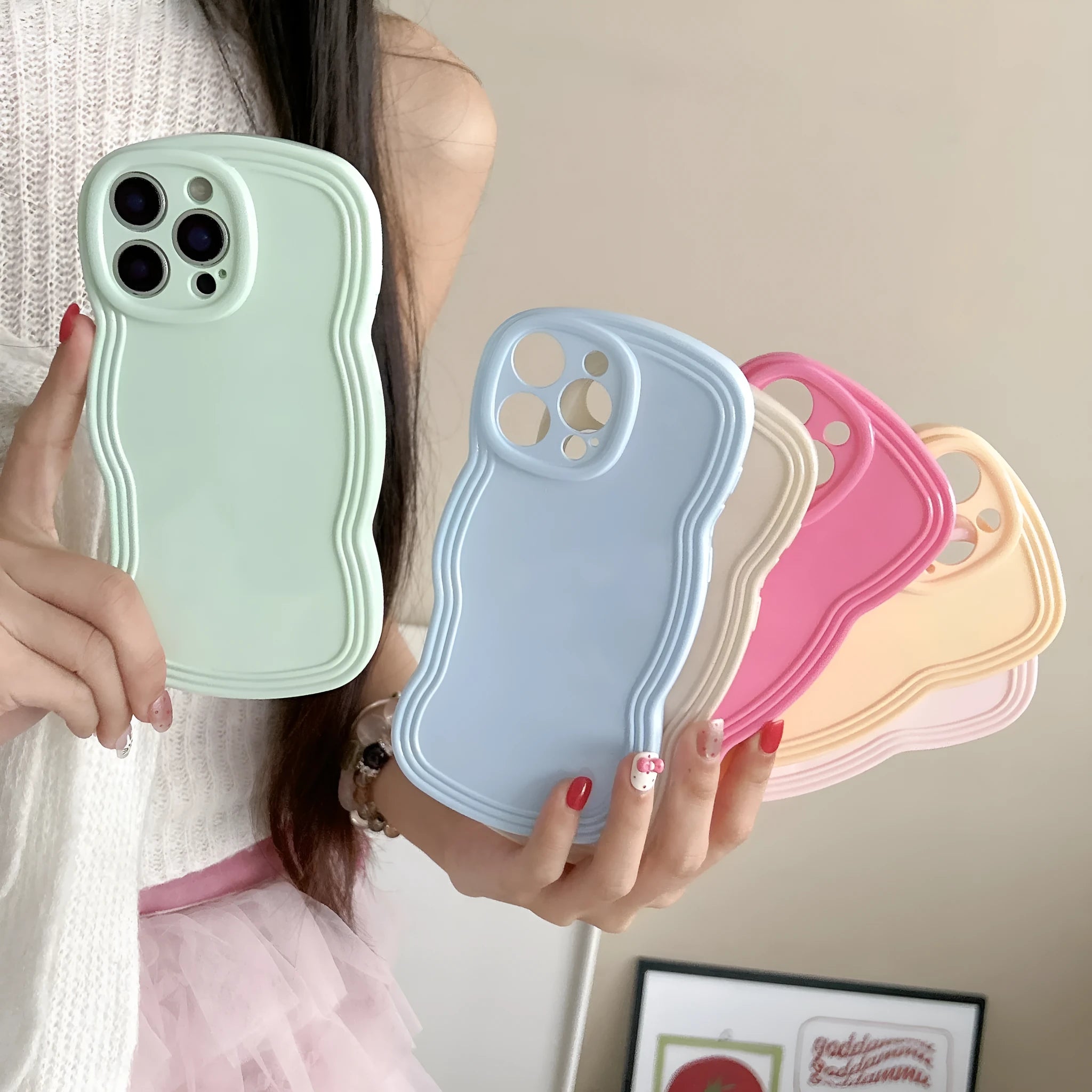 Cream candy colour wave pattern TPU phone case for iPhone models on plain background