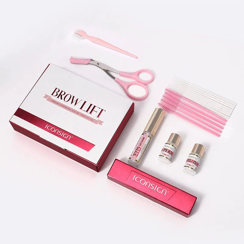 Pink eyebrow quick ironing set with complete perm kit in suit packaging for home brow styling