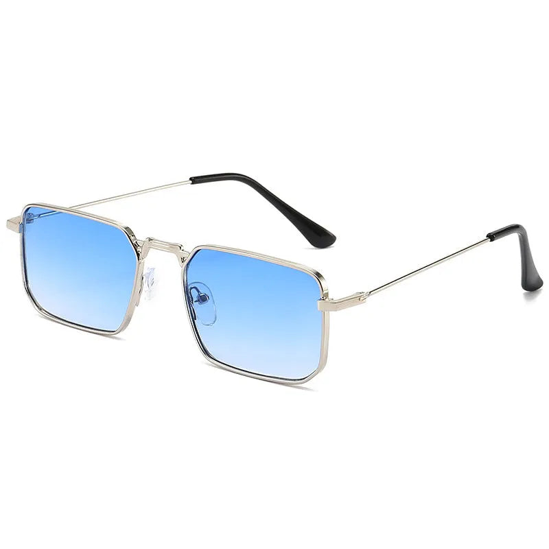 Men's square steampunk sunglasses showing gold frame with grey lenses and black frame option.