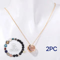 Natural stone beaded multi-strand necklace and matching bracelet set on a background.