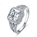 Geometric hollow zircon ring for women in platinum colour with quadrilateral design and inlaid stones