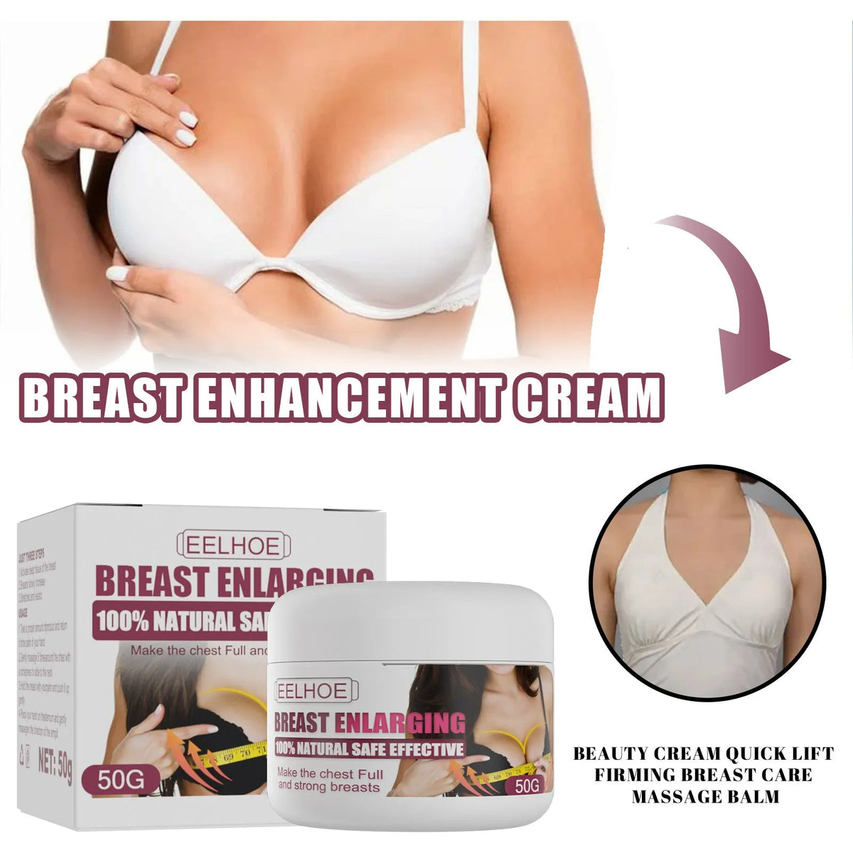 White 50g breast firming cream for lifting tightening and plumping, 5x4.2cm cosmetic body cream