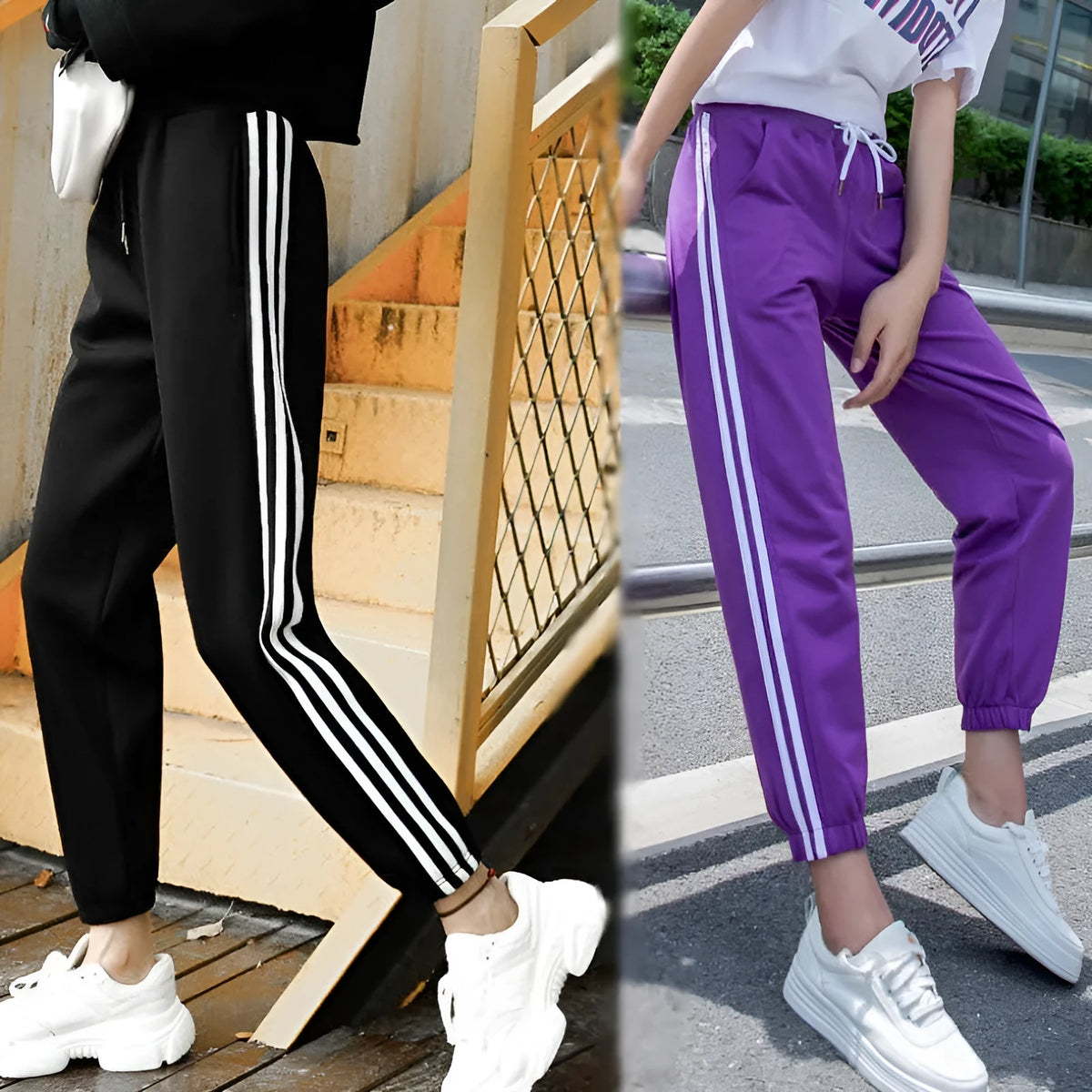 Women's cropped harem track pants in thin polyester, mid waist, solid colour, sizes S to 3XL