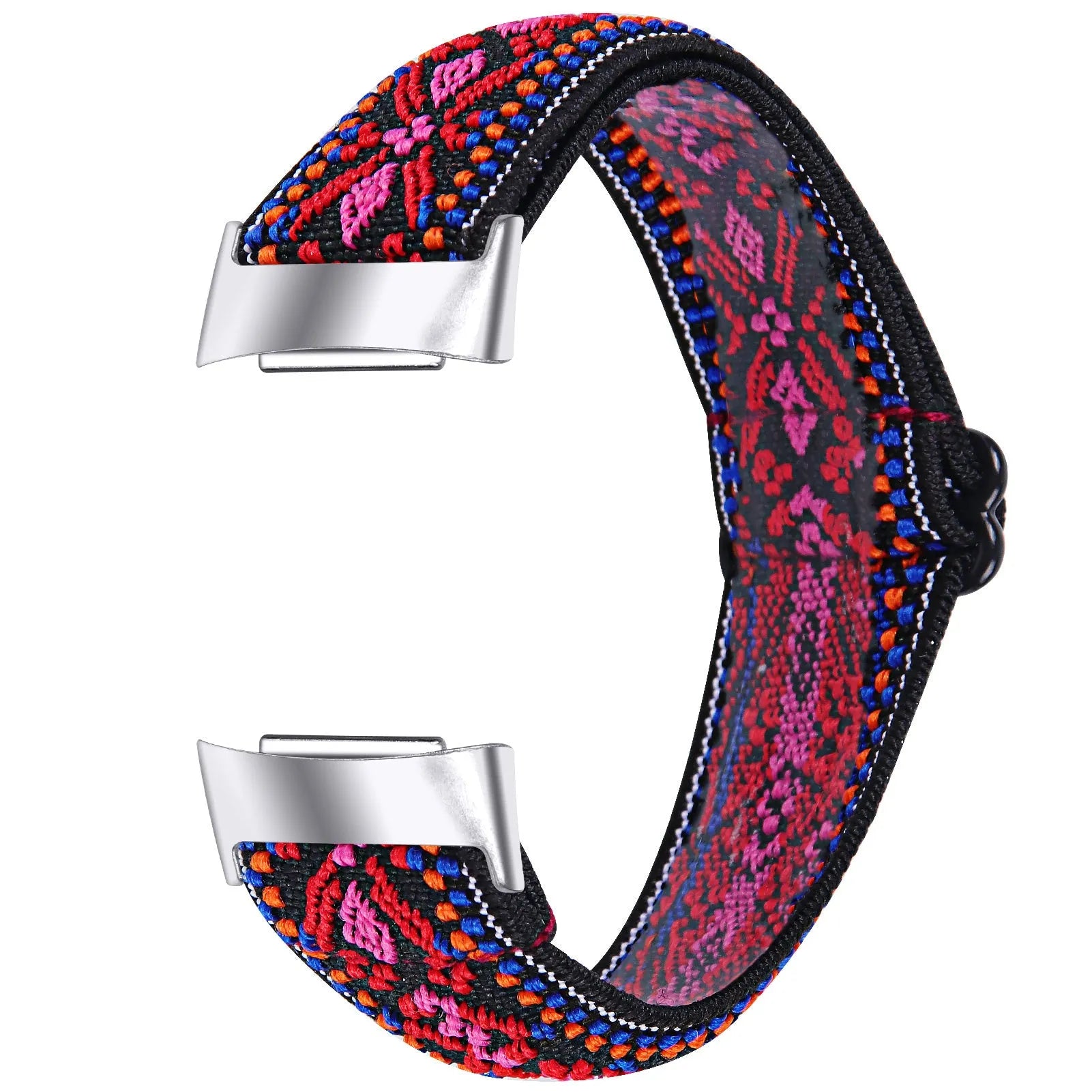 Adjustable printed elastic watch strap compatible with Fitbit Charge 6, shown in a vibrant colour design.