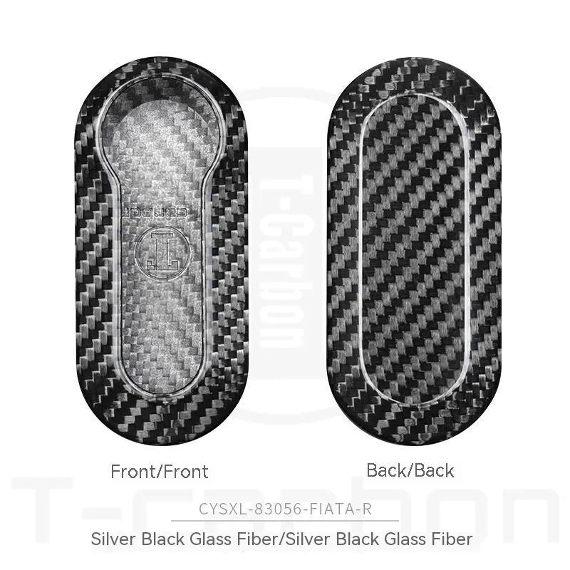Carbon fibre and glass fibre replacement shell for a car key fob in black, red, and silver black colours.