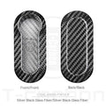 Carbon fibre and glass fibre replacement shell for a car key fob in black, red, and silver black colours.