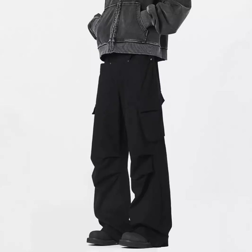 Men's straight leg casual trousers in retro high street style with cardigan button opening