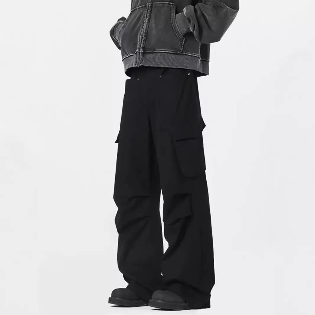 Men's straight leg casual trousers in retro high street style with cardigan button opening