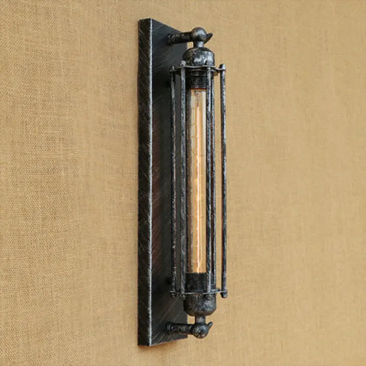 Industrial retro flute wall lamp in iron construction with 110mm x 470mm dimensions and 220V voltage