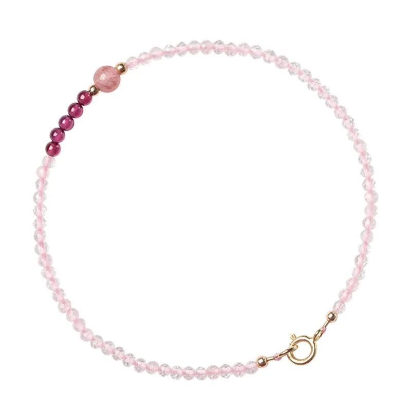 Handmade pink crystal and strawberry quartz bracelet with animal zodiac charm