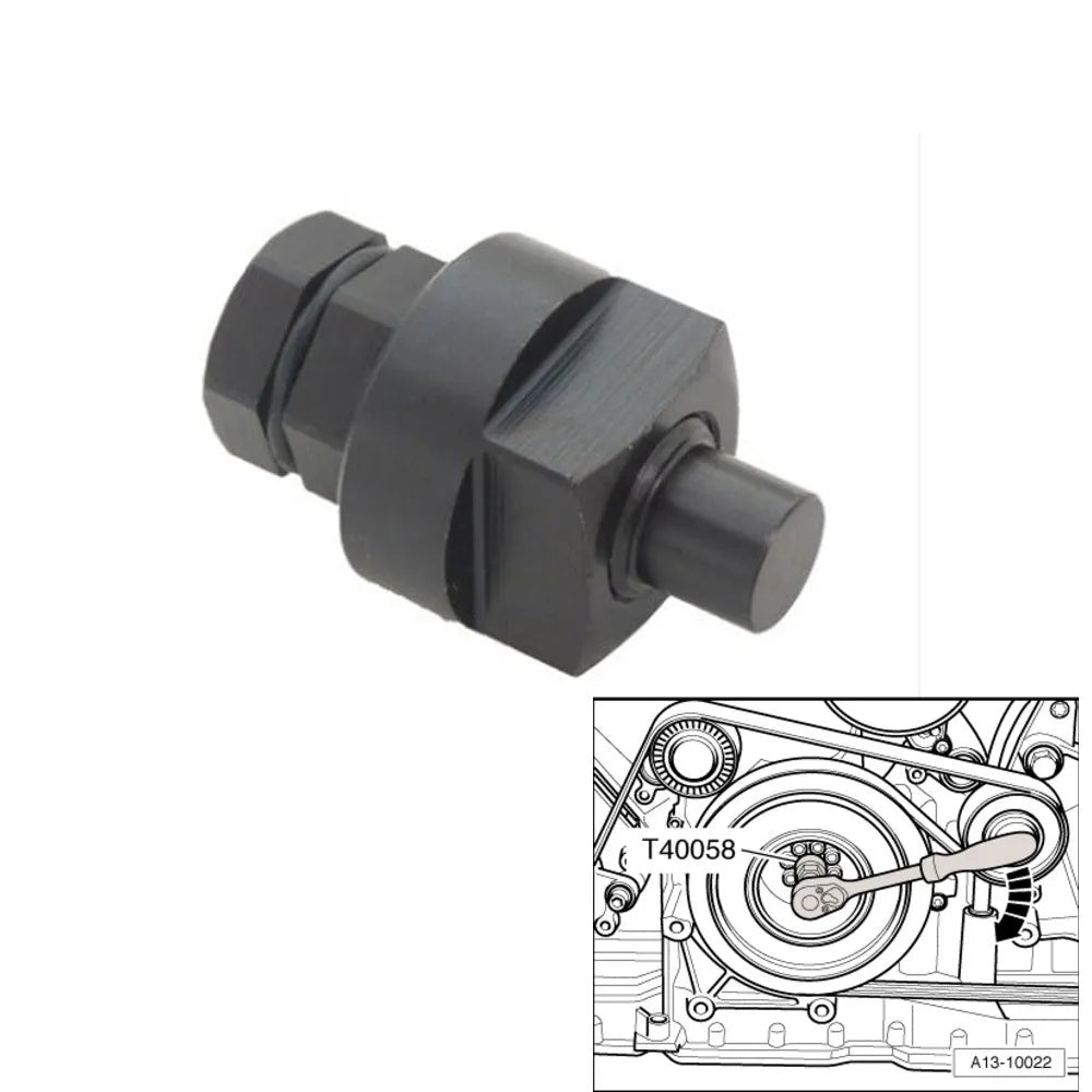 Aodi T40058 crankshaft rotating sleeve timing tool adapter with guide pin and directional arrows