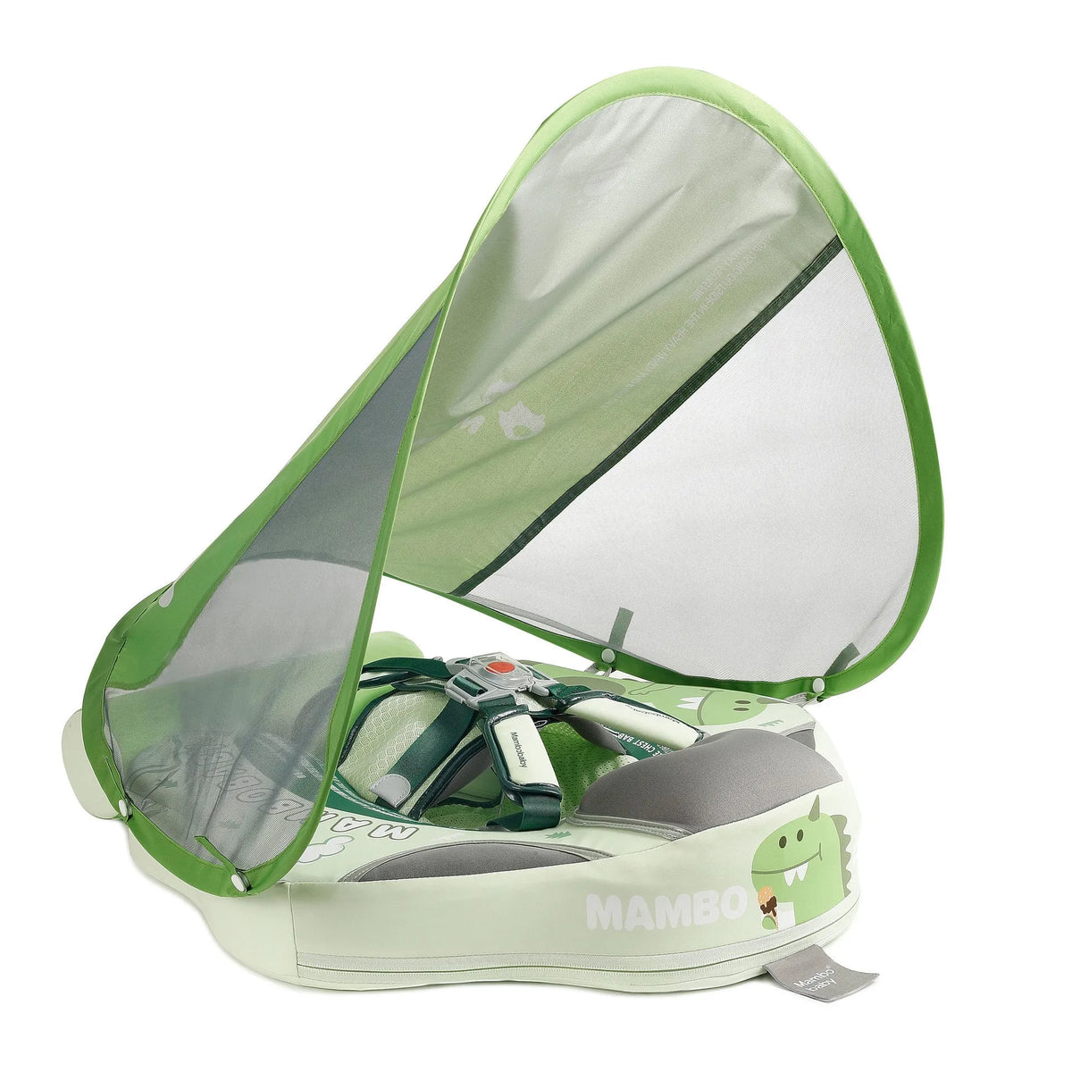 Avocado green dinosaur baby floating swimming ring with sun shade for children 3-24 months