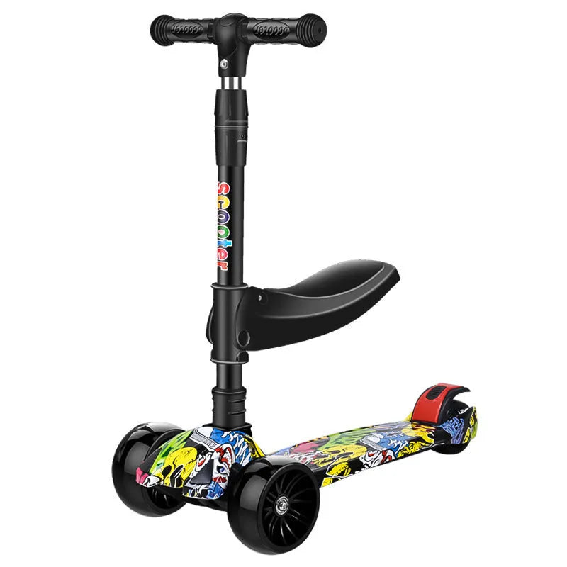 Children's three-wheel scooter with PP and inner steel plate, for ages 2-12, in black or pink