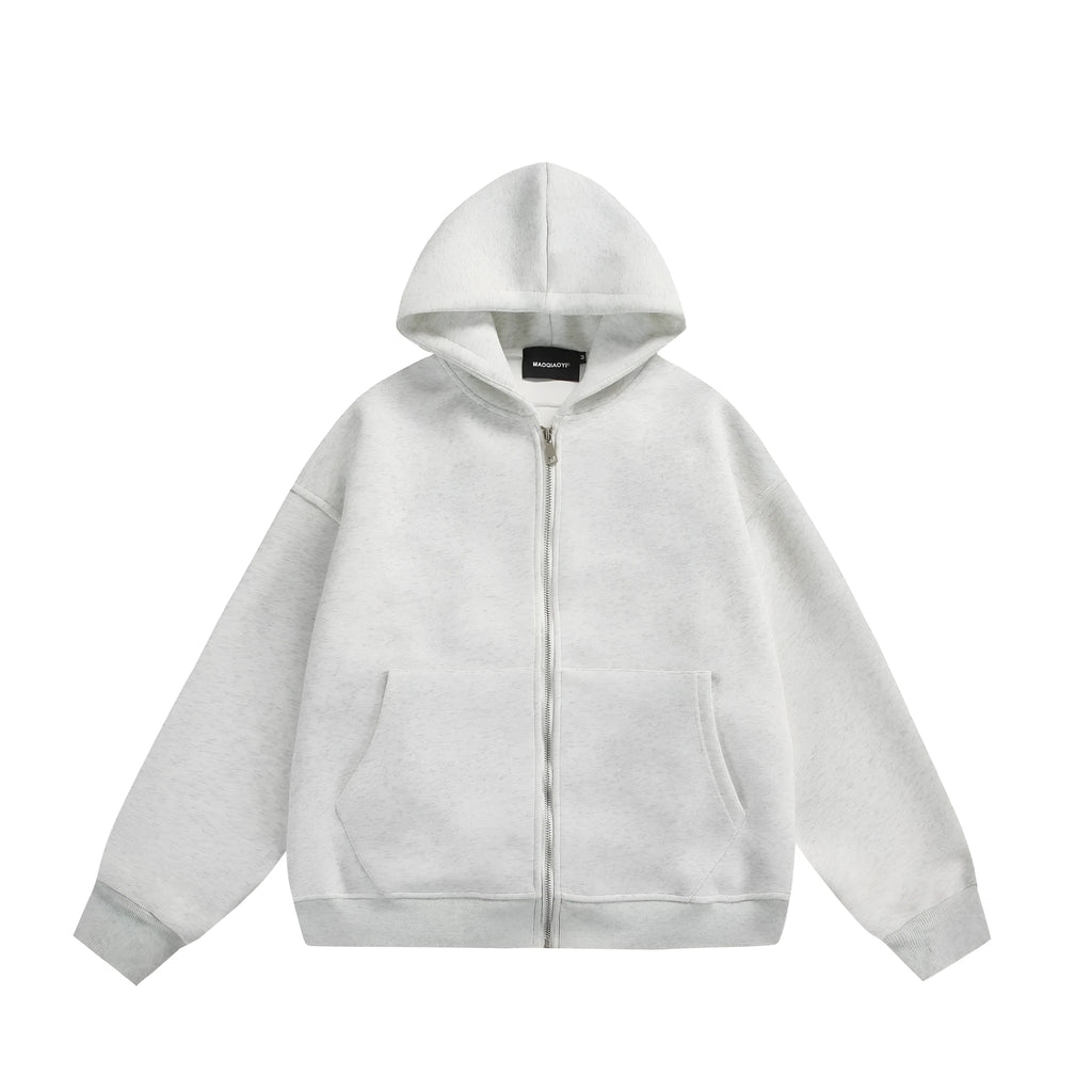Solid colour cardigan coat with back bag design in cotton blend fabric