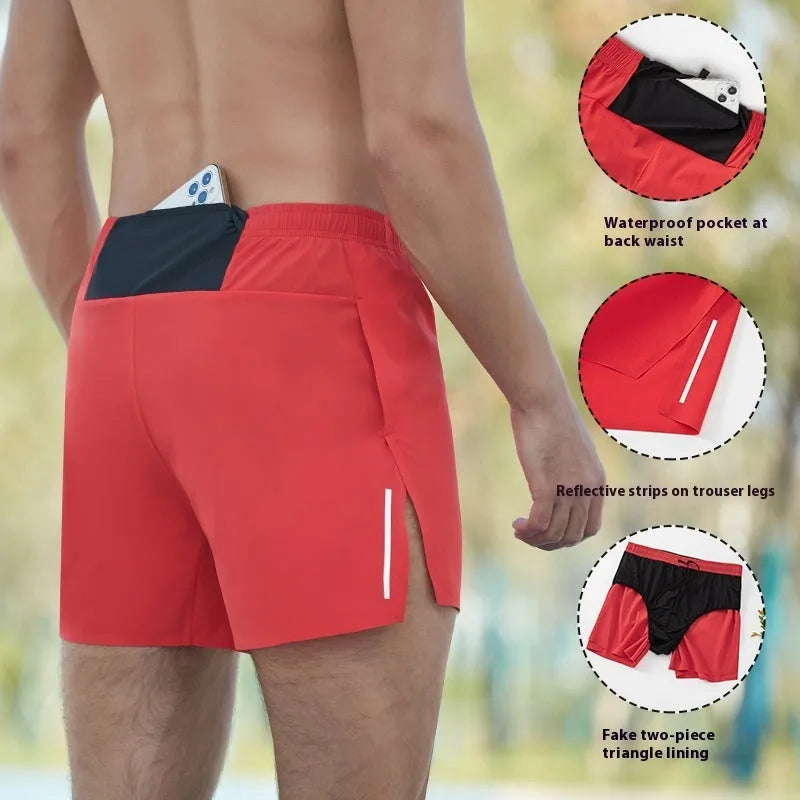Men's off-road running shorts in navy blue with quick-drying fabric and high-waist design for running