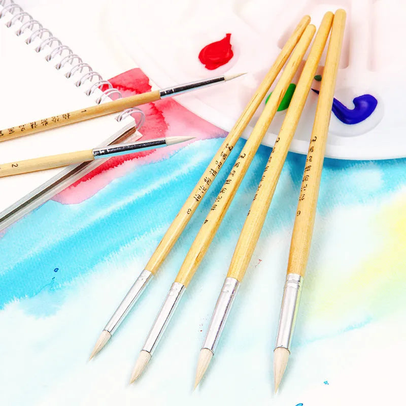 Artistic wool pointed wooden hook line pen brush suit with 6 pieces for calligraphy and illustration