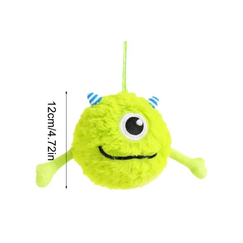 Green interactive dog ball toy with squeaker for teething and play, measuring 12 cm in diameter