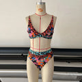Women's floral print high-waist bikini swimwear in polyester fabric for swimming activities