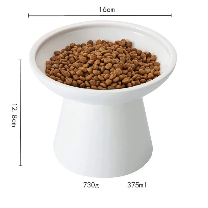 Elevated ceramic cat food and water bowl set with wide 16cm shallow dish design in various colours