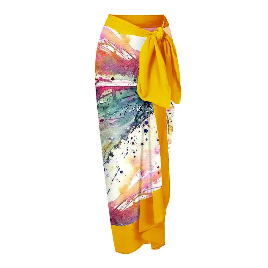 Yellow women's one-piece nylon swimsuit with conservative coverage and sleeveless design