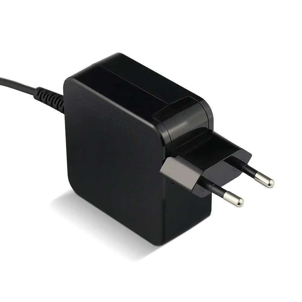 Black 45W laptop adapter with DC connector charging cable, compact design