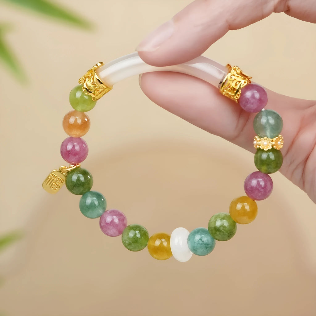 Natural rainbow colour tourmaline half bracelet for women with electroplated finish