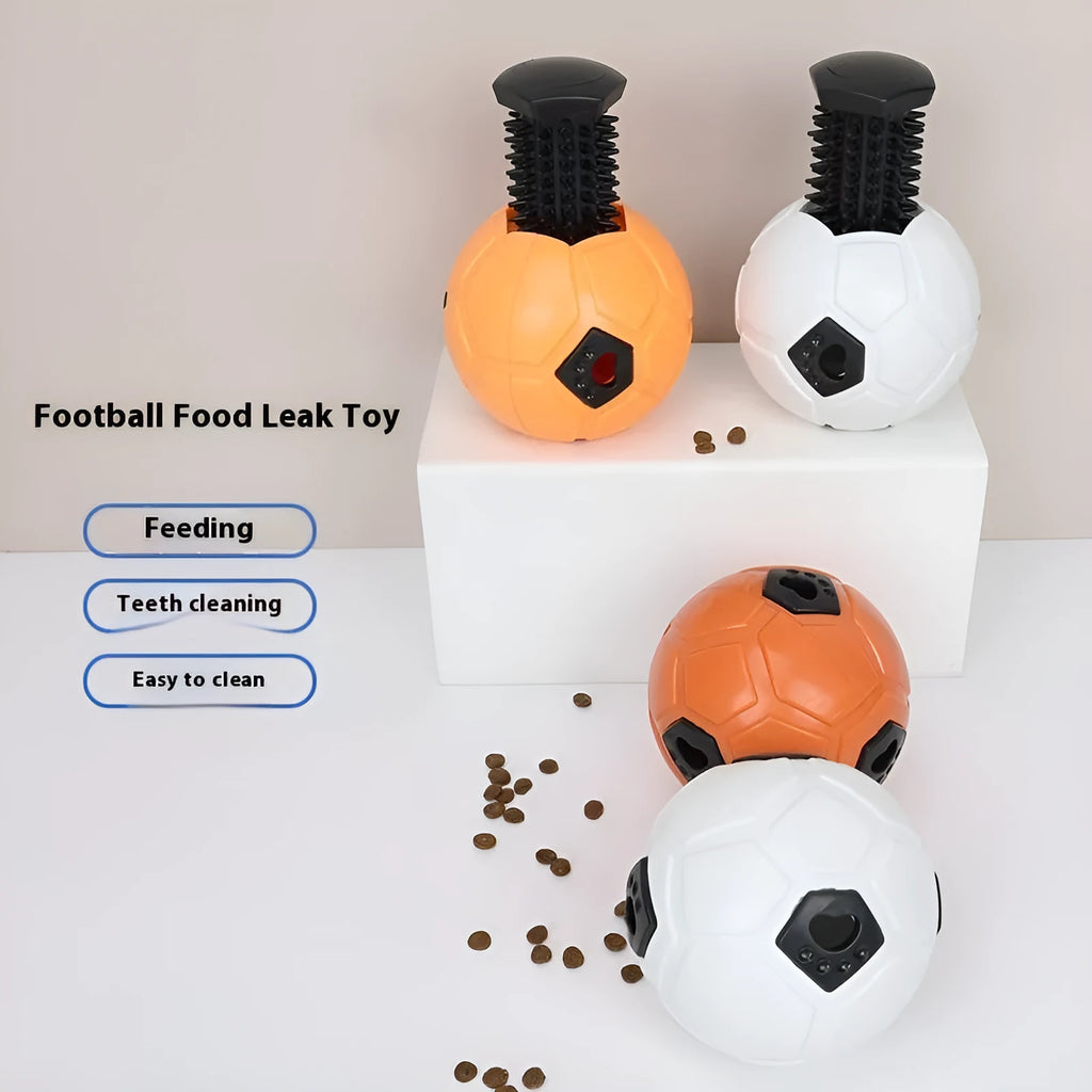 Orange TPR dog chew ball toy with tooth cleaning stick design for dental health