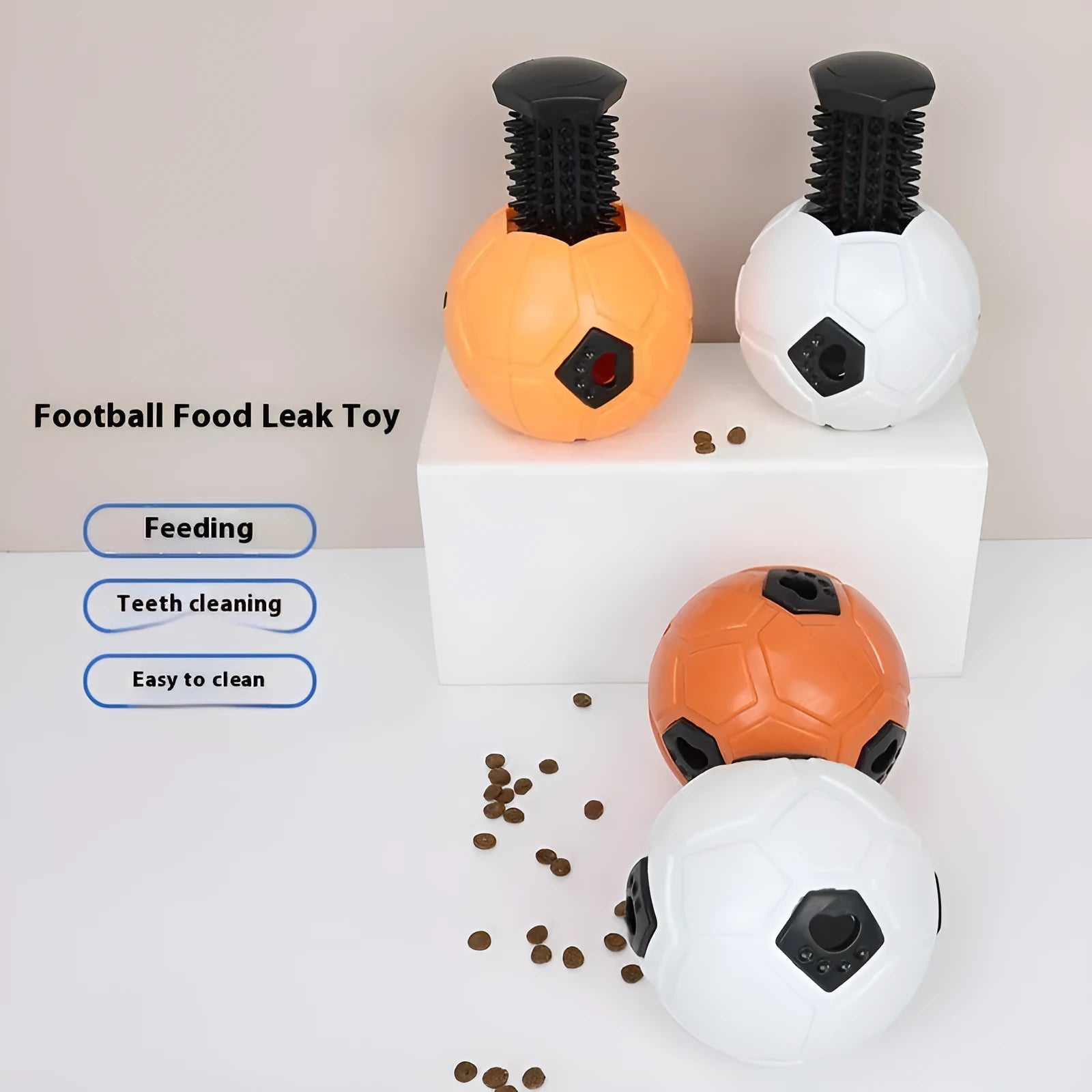 Orange TPR dog chew ball toy with tooth cleaning stick design for dental health
