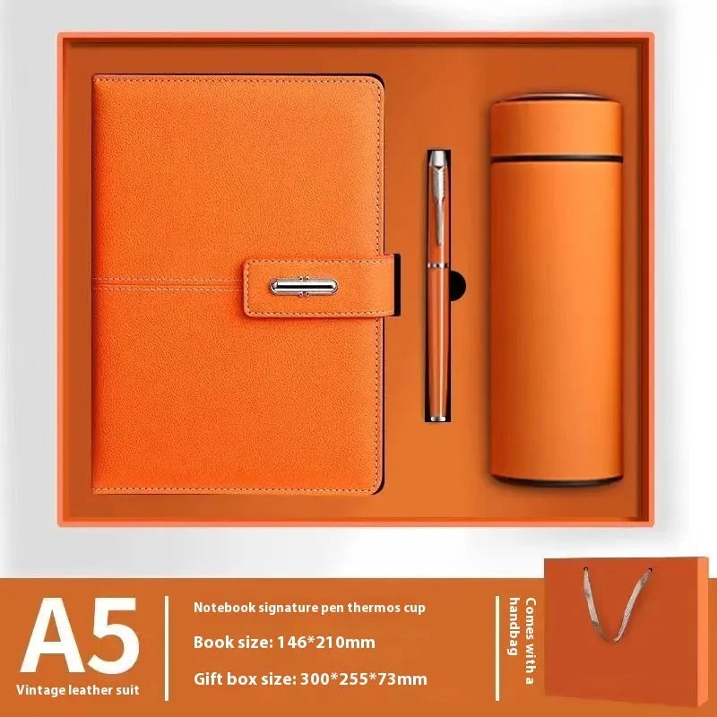 A5 notebook with imitation leather cover in various colours, open to show wood-free paper pages