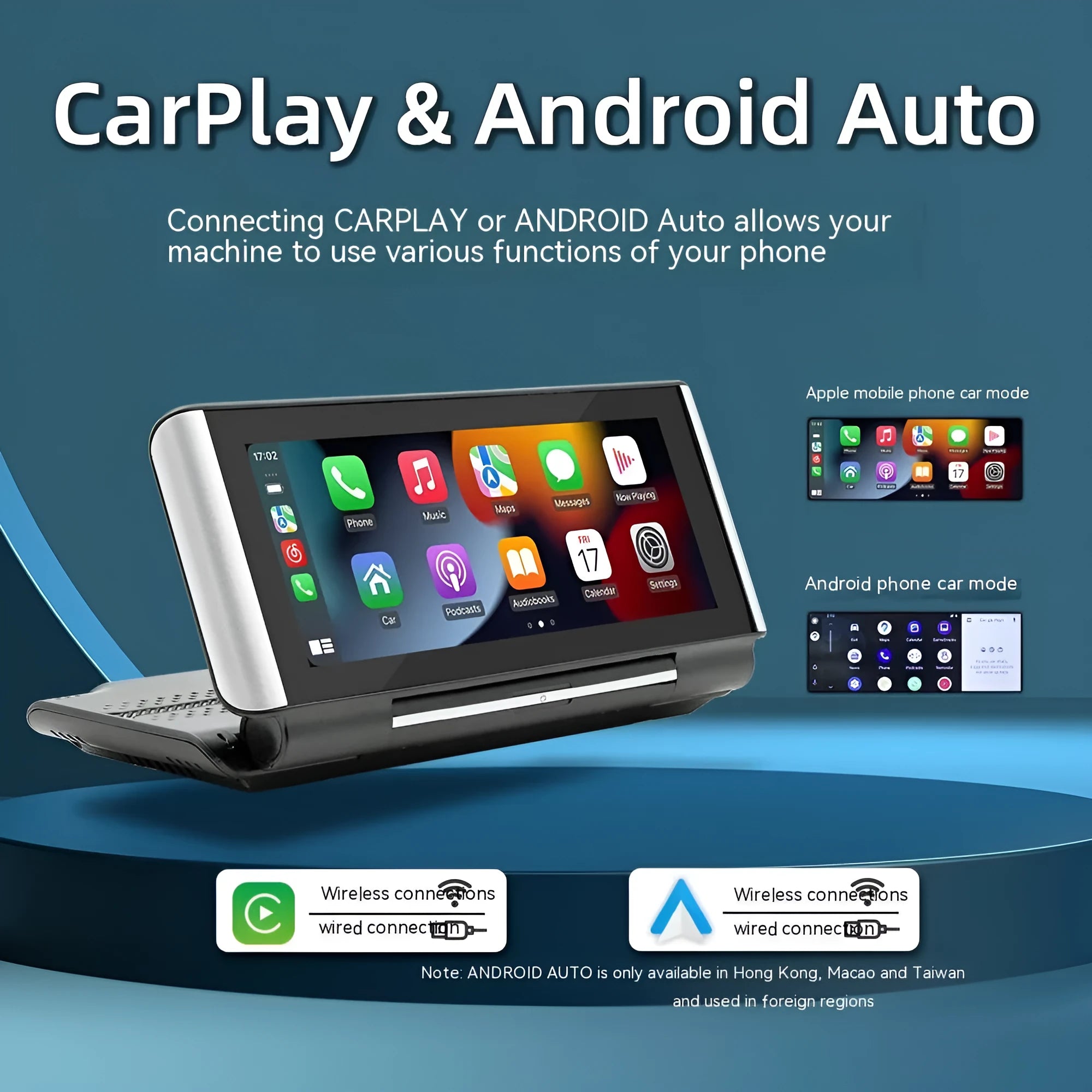 6.86 inch Bluetooth car MP5 player with wireless Carplay on dashboard