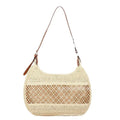 Women's casual straw cross body bag in khaki colour with a sandwich pocket and horizontal square shape.