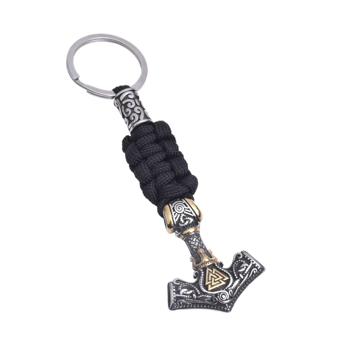 Viking triangle rune impactor keychain in stainless steel with bear, pig or small animal pattern, Black Golden Steel Colour