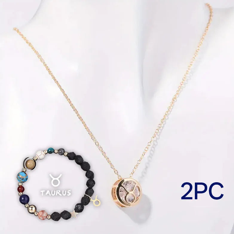 Natural stone beaded multi-strand necklace and matching bracelet set on a background.