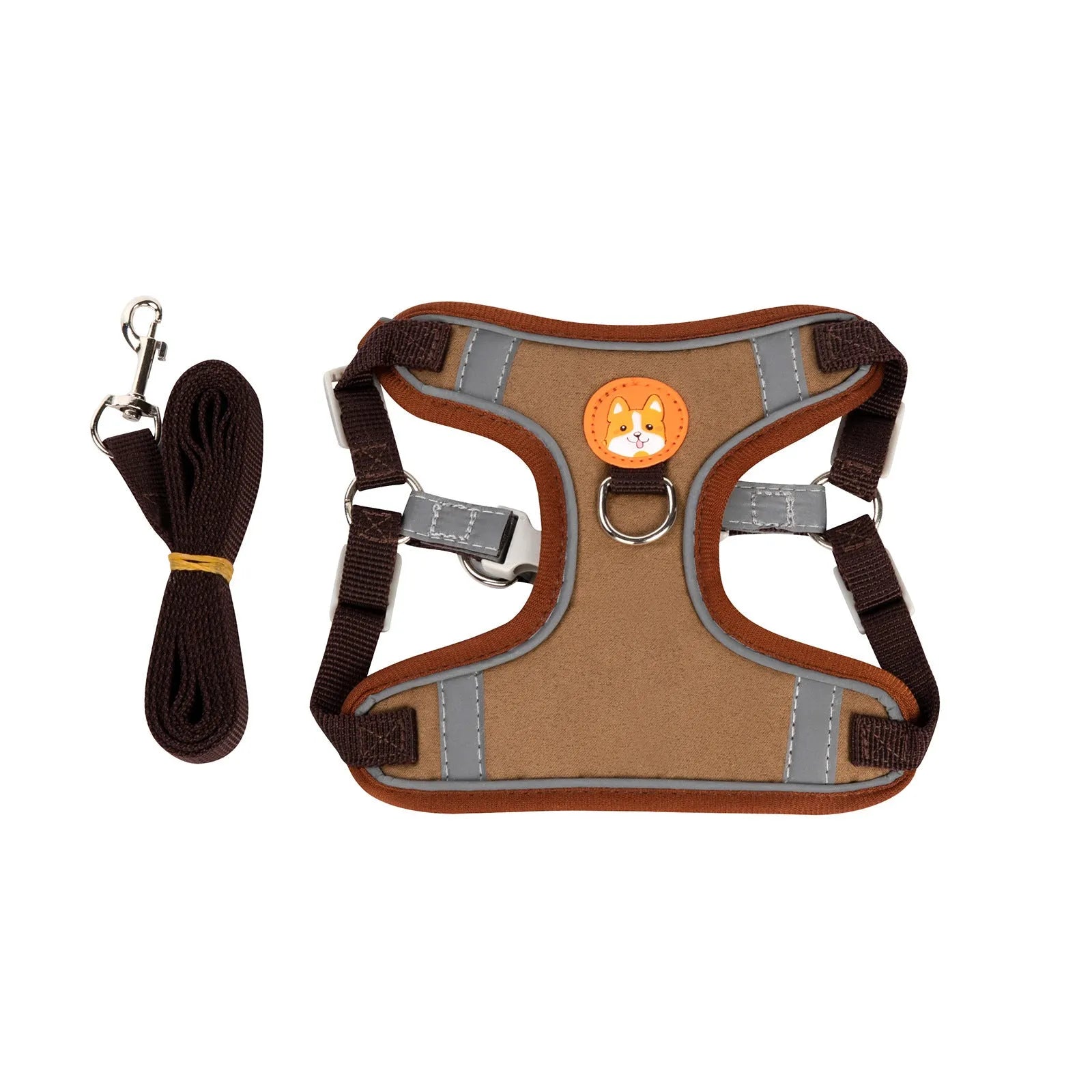 Adjustable dog harness in purple with chest strap and anti-breaking haulage rope, sized for medium dogs