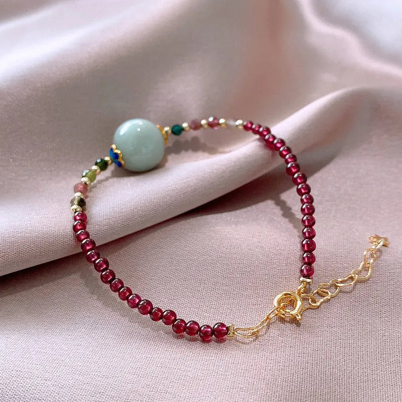 Chinese-style aquamarine garnet bracelet with drop-shaped tourmaline beads