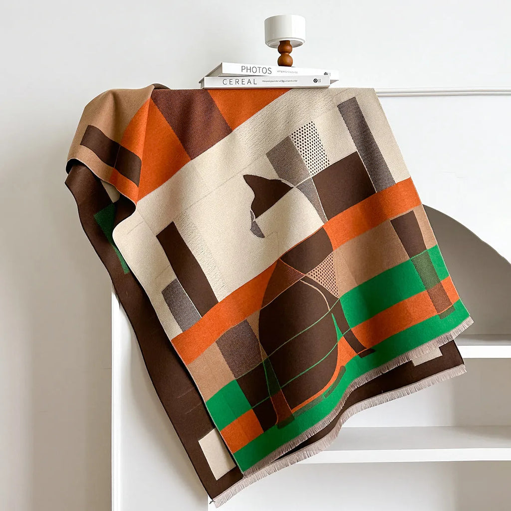 Imitation cashmere shawl scarf in beige colour showing 185x65cm dimensions and European American chic style