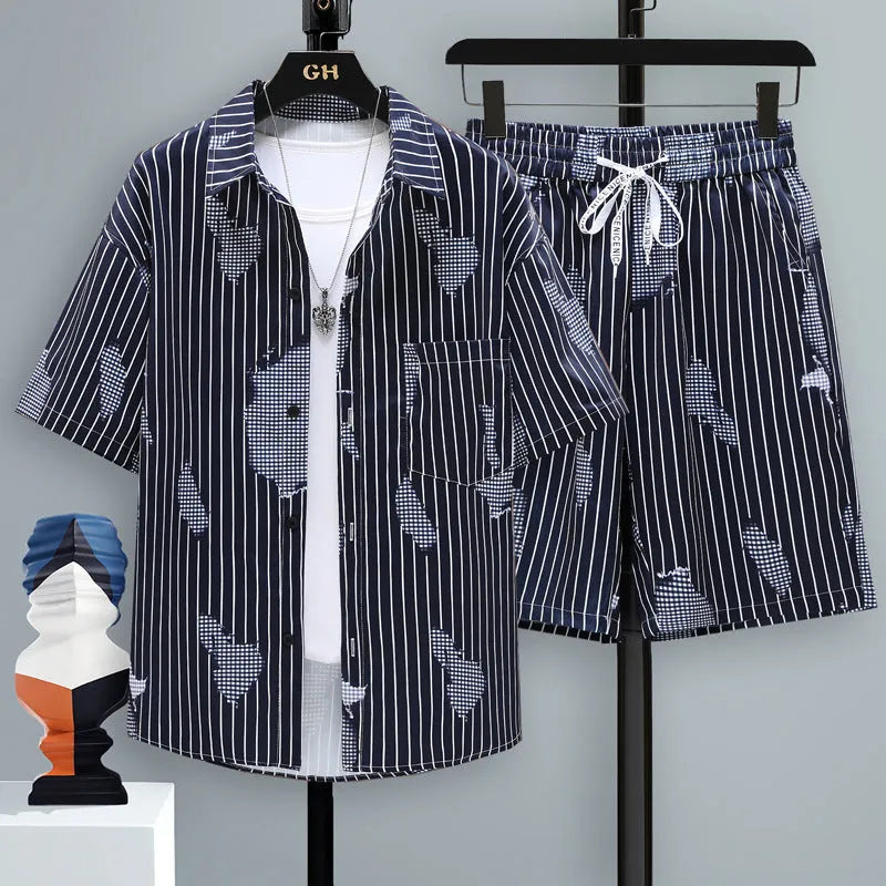 Men's casual sports shorts set in polyester, short-sleeve top and trousers for active wear