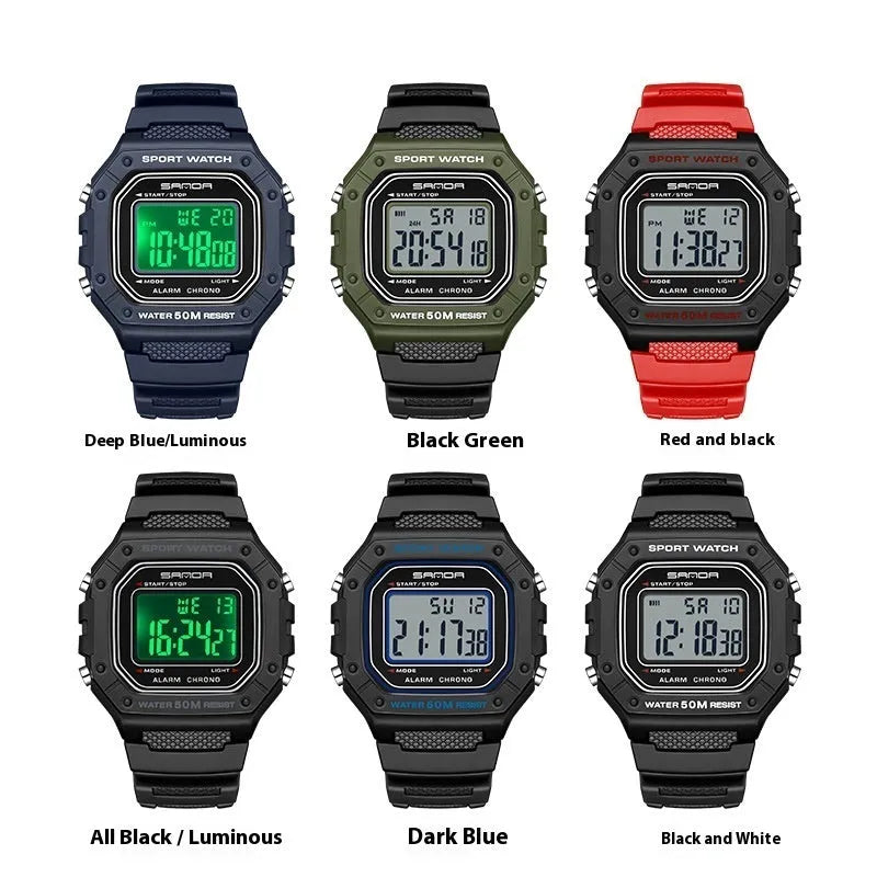 Waterproof electronic swimming watch with alarm clock in multiple colour options