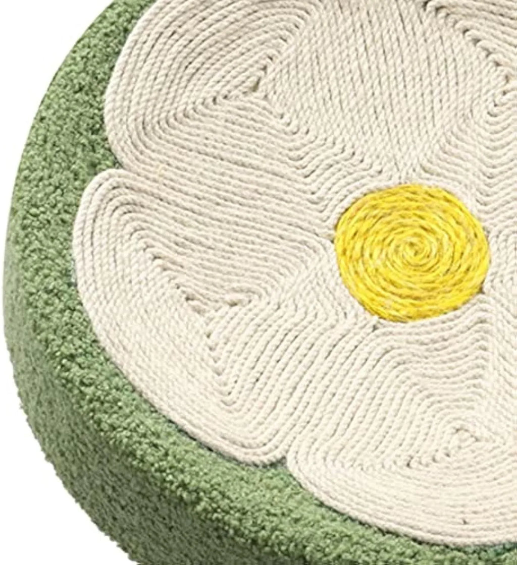 Green sisal cat scratcher bowl with round lounge bed design, 39cm diameter, for furniture protection