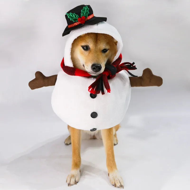 Christmas snowman costume for dogs and cats in polyester fabric with sizes S M L XL