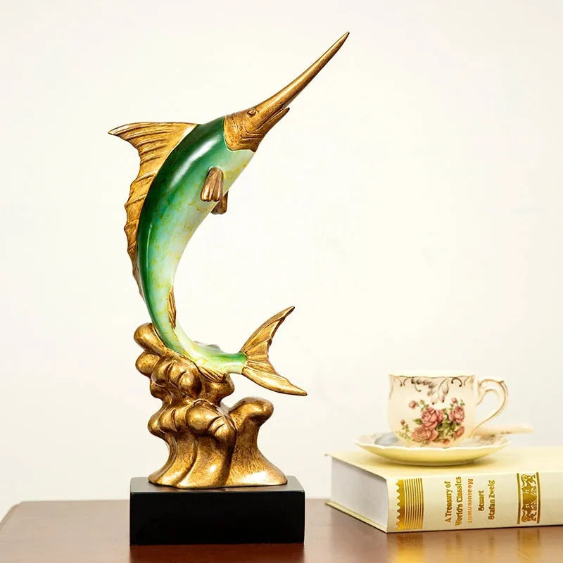 European swordfish resin decoration in hand-painted colour with detailed fish design