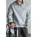 Men's retro embroidered half-placket stand-up collar cotton sweatshirt, loose fit long sleeve top in black