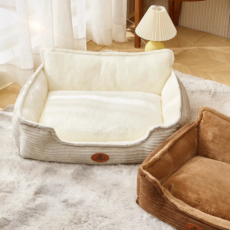 Removable cover pet bed for small and medium dogs and cats in coffee or white