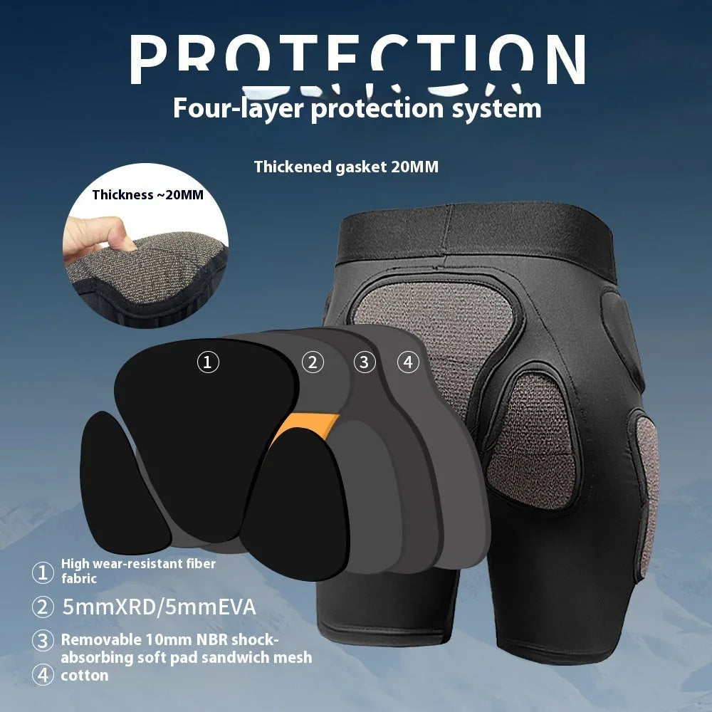 X-ray diffraction ski protective gear hip pad and knee pad set for waist and knee cushioning in sports
