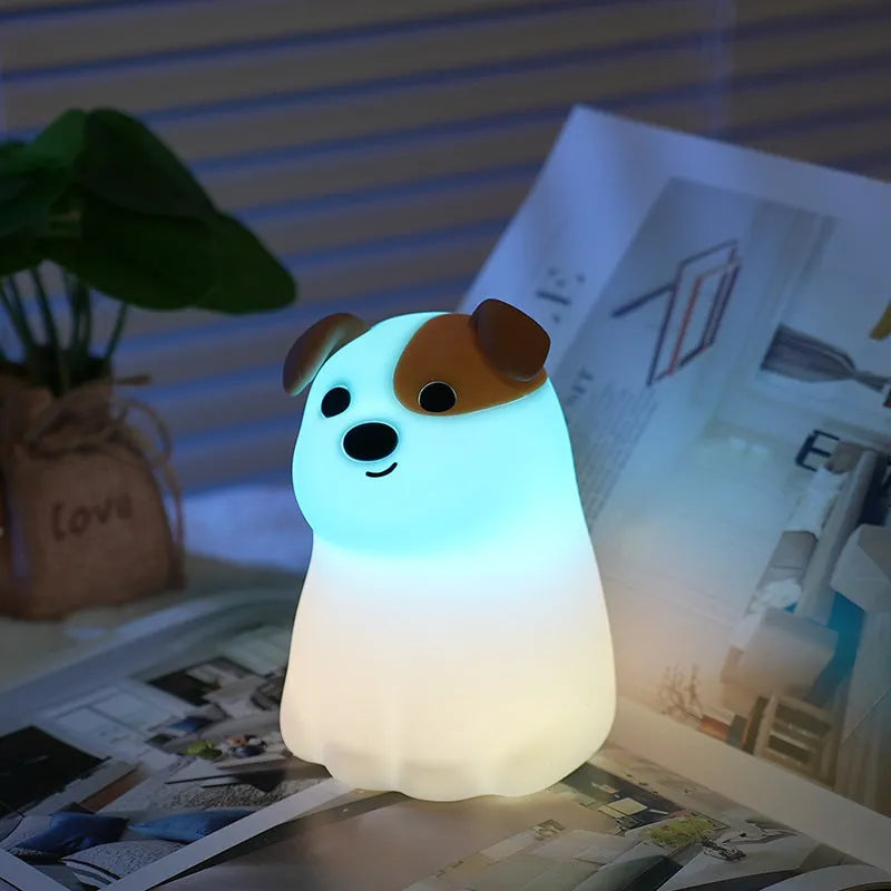 Silicone puppy dog night light with cartoon animal design, built-in battery and Type-C charging