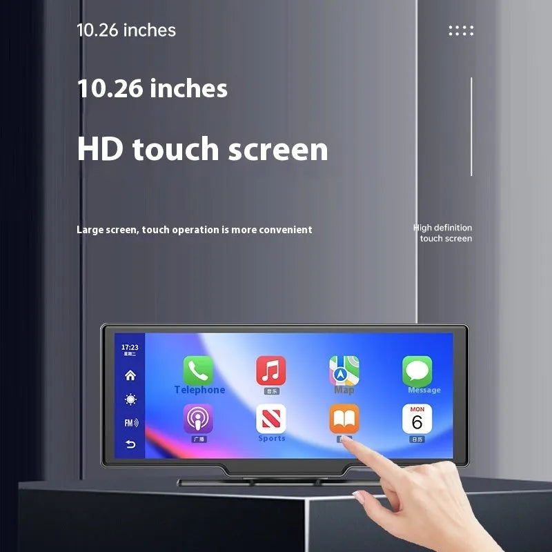 10-inch car smart screen with CarPlay, driving recorder, and reversing camera on dashboard