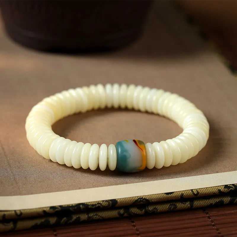 Tibetan white Bodhi seed bracelet and handheld mala for Buddhist meditation